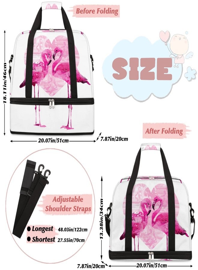 cfpolar Couple Flamingo Foldable Travel Duffel Bag Tote Carry On Luggage Sports Gym Bag With Shoe Compartment For Woman Man Overnight Weekend Yoga Workout Training Handbag - Image 2